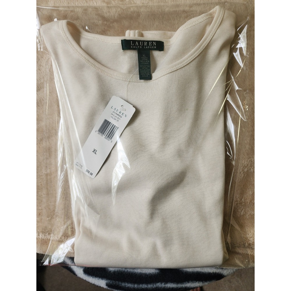 Lauren Ralph Lauren Womens XL Ivory Holiday Cream Long Sleeve Ribbed Top NWT